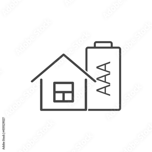 Eco house and battery icon on white isolated background.