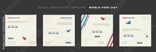 Social media post template design. World Post day template with envelope design.