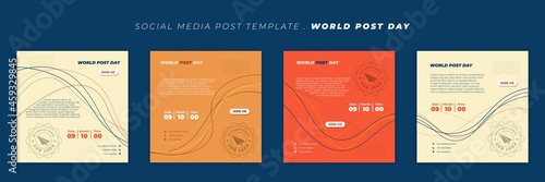 Social media post template design. World Post day template with Postage stamp design.
