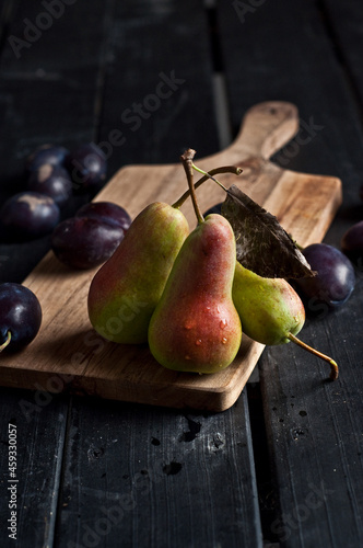 pears on a wooden board