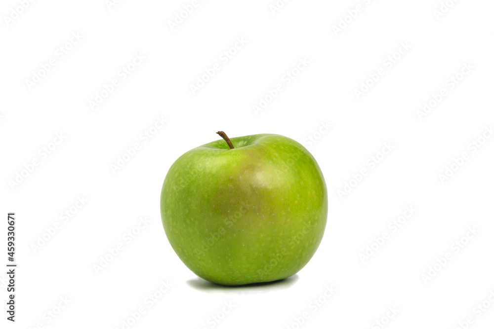 Fresh green apple, side view isolated on white background with shadow. Fresh green apple, side view isolated on white background with shadow.