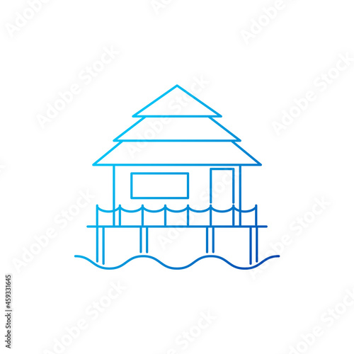 Water house on stilts outline icon. Maldivian attribute. Coral island. Isolated vector stock illustration
