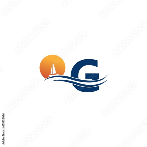 Letter G logo with ocean landscape icon template
