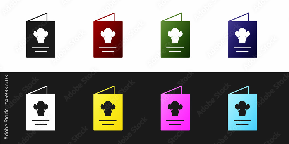 Set Cookbook icon isolated on black and white background. Cooking book icon. Recipe book. Fork and knife icons. Cutlery symbol. Vector Set Cookbook icon isolated on black and white background. Cooking book icon. Recipe book. Fork and knife icons. Cutlery symbol. Vector