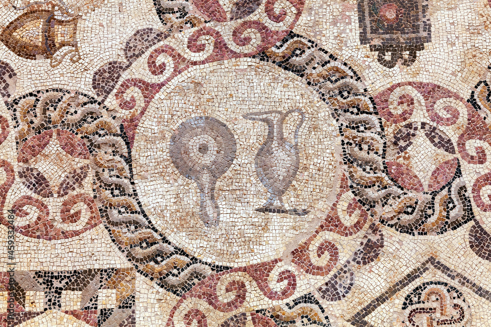 Abstract 2nd century Roman mosaic border background found in Cyprus