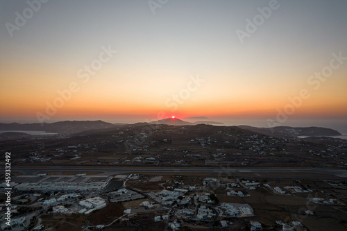 Aerial Sunset View of Mykonos Landscape