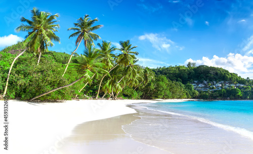 Fototapeta Naklejka Na Ścianę i Meble -  White coral beach sand and azure indian ocean.