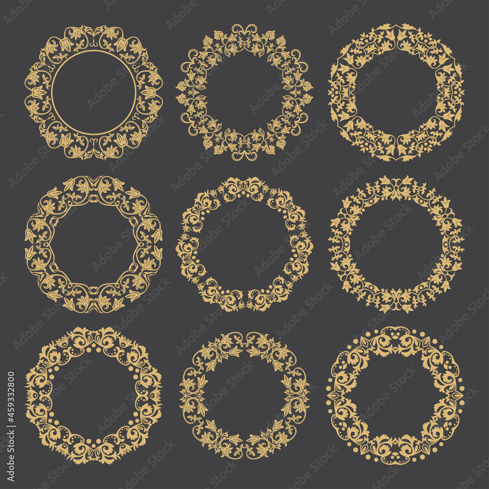 Set circular baroque ornament. - obrazy, fototapety, plakaty 
