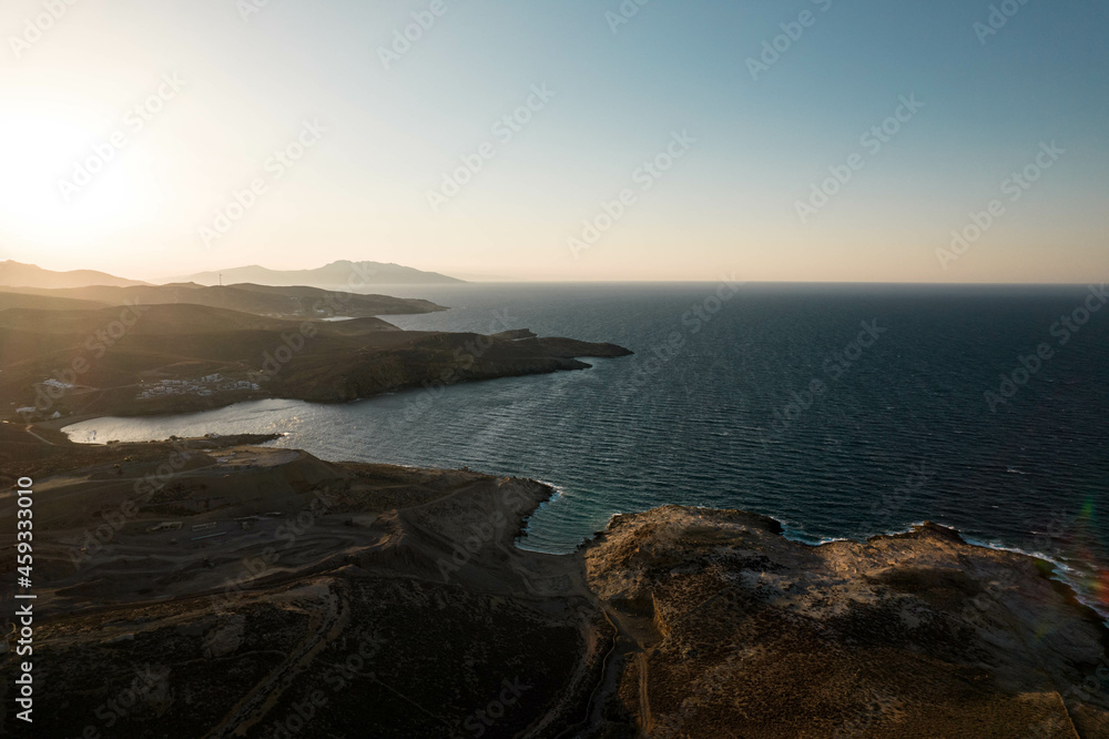 Aerial Drone View of Mykonos Landscape of the Coast at Sunset Aerial Drone View of Mykonos Landscape of the Coast at Sunset