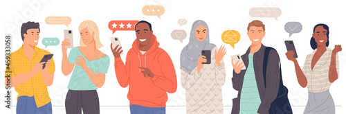 young people with smartphones