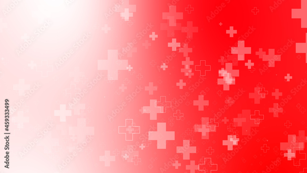 Abstract medical health red white cross pattern background.