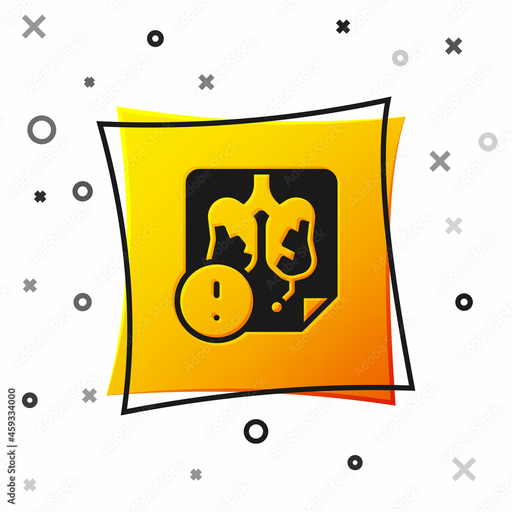 Black Disease lungs icon isolated on white background. Yellow square button. Vector