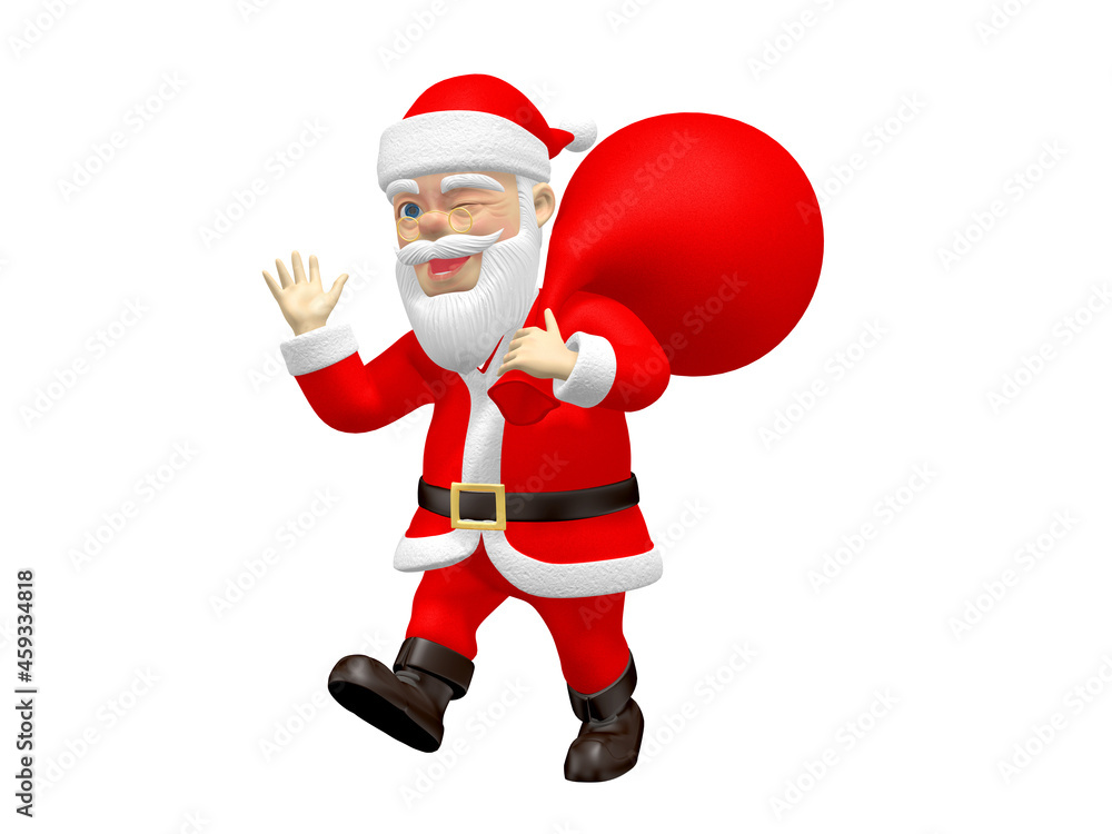 Santa Claus carrying a red bag brings presents to the children on Christmas night.3d illustration. Santa Claus carrying a red bag brings presents to the children on Christmas night.3d illustration.
