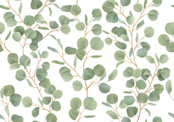 Keuken achterwand Wit patronen Eucalyptus aquarel patroon tropisch groen  © wooster