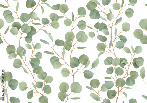 Eucalyptus floral watercolor seamless pattern. Vector illustration tropical greenery branches background