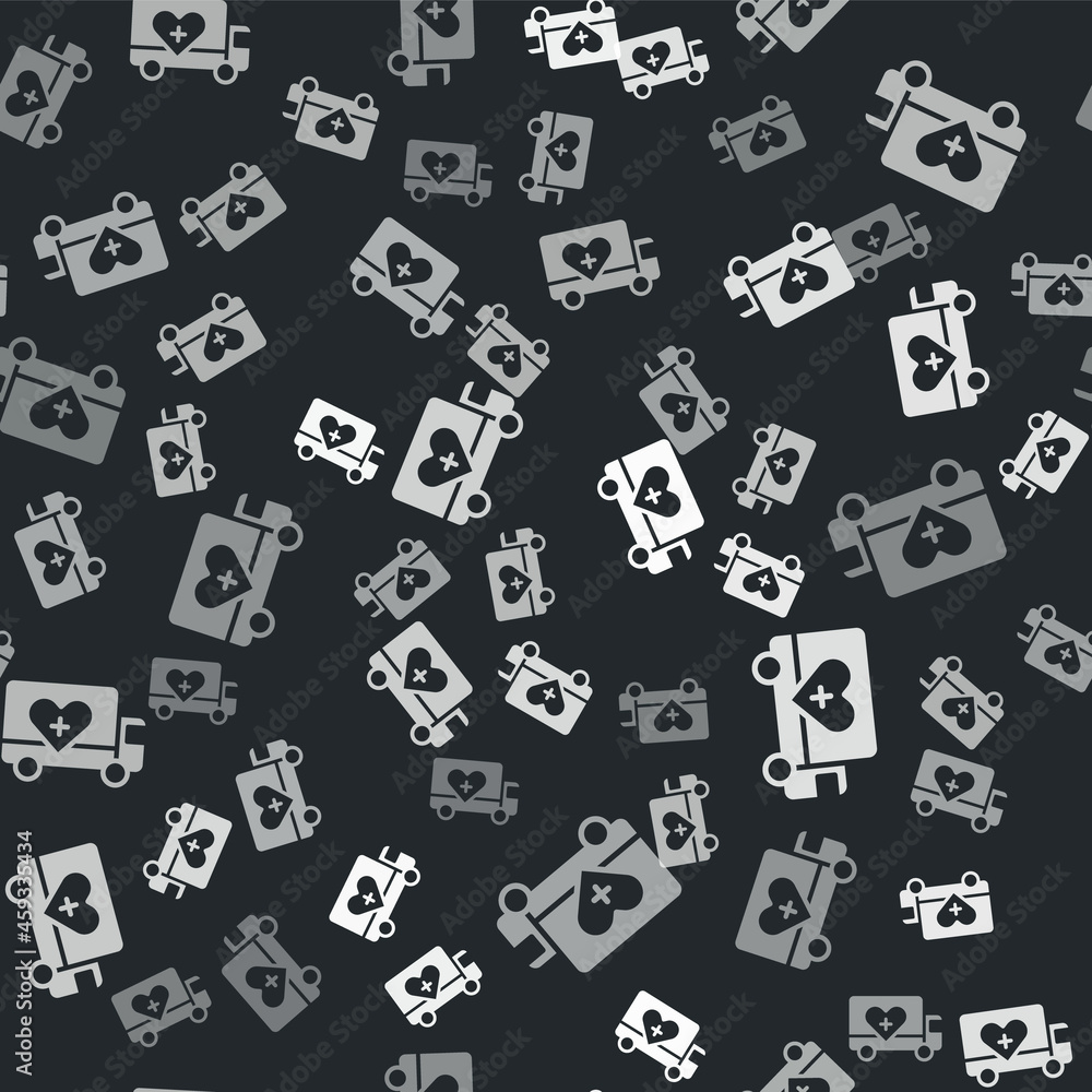 Grey Humanitarian truck icon isolated seamless pattern on black background. Vector Grey Humanitarian truck icon isolated seamless pattern on black background. Vector