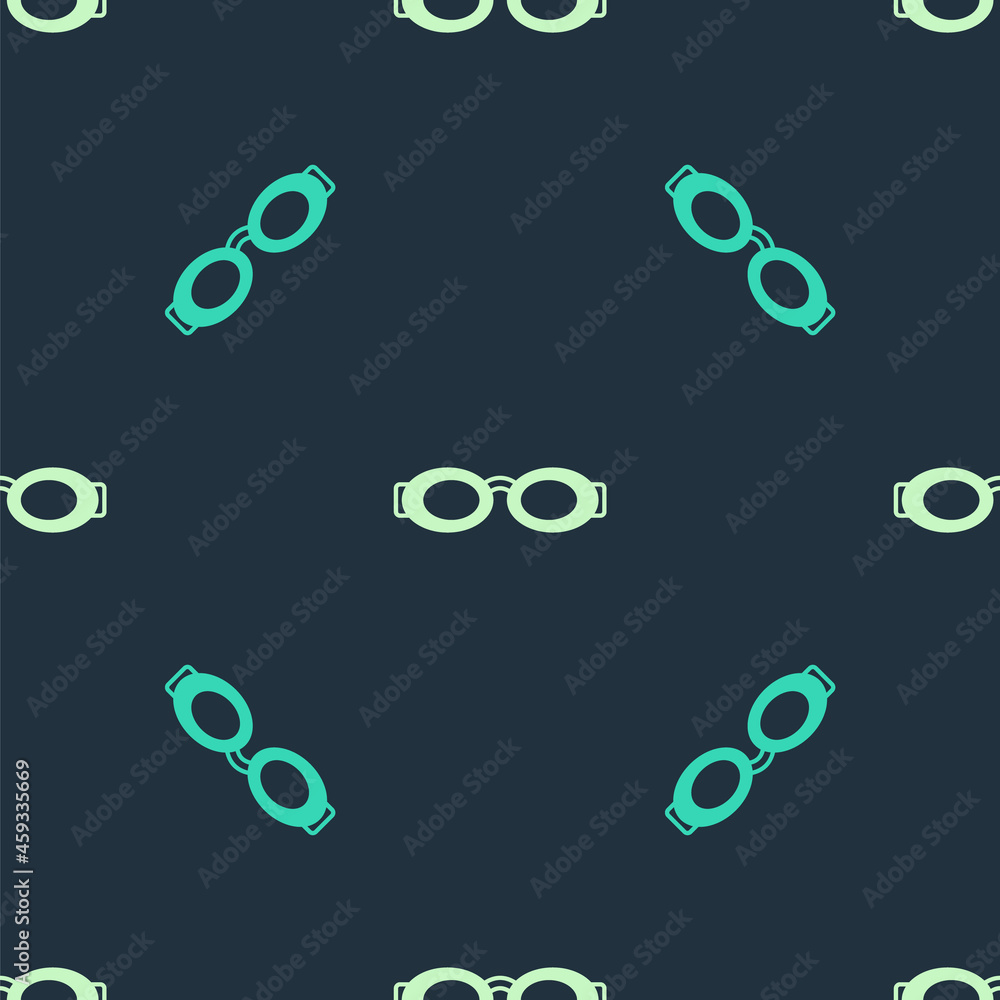 Green and beige Glasses for swimming icon isolated seamless pattern on blue background. Swimming goggles. Diving underwater equipment. Vector Green and beige Glasses for swimming icon isolated seamless pattern on blue background. Swimming goggles. Diving underwater equipment. Vector