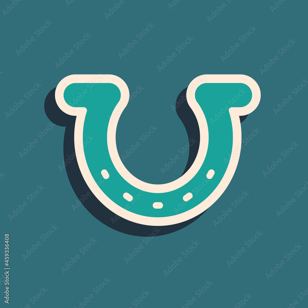 Green Horseshoe icon isolated on green background. Long shadow style. Vector Green Horseshoe icon isolated on green background. Long shadow style. Vector