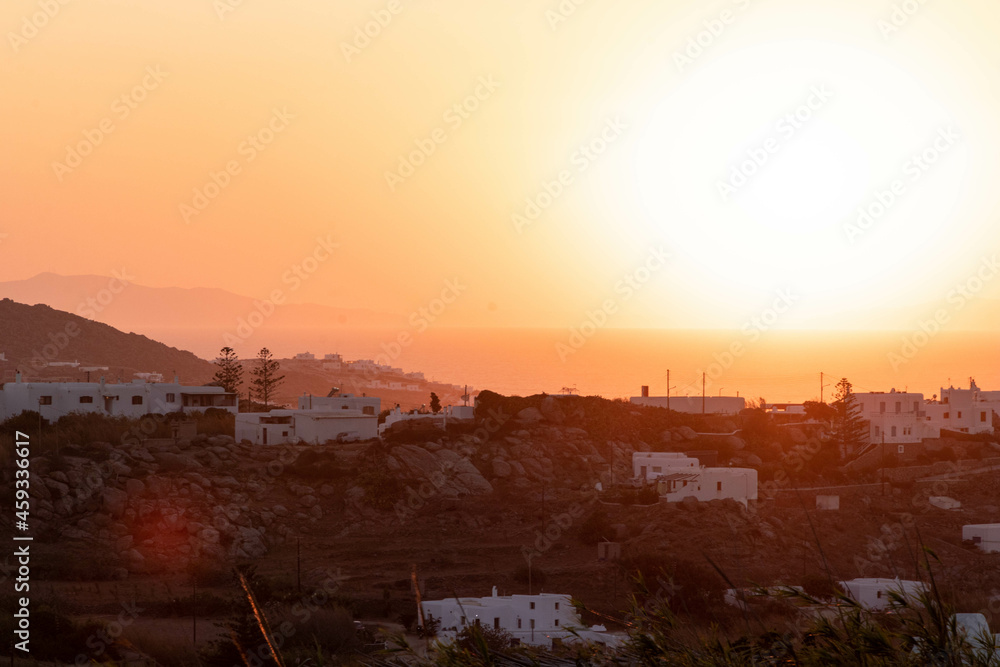Sunset Landscape View in Mykonos Greece