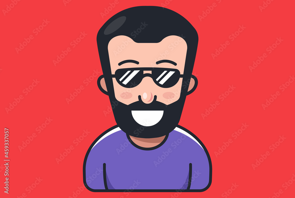 a man with a beard and in sunglasses. Flat character vector illustration.