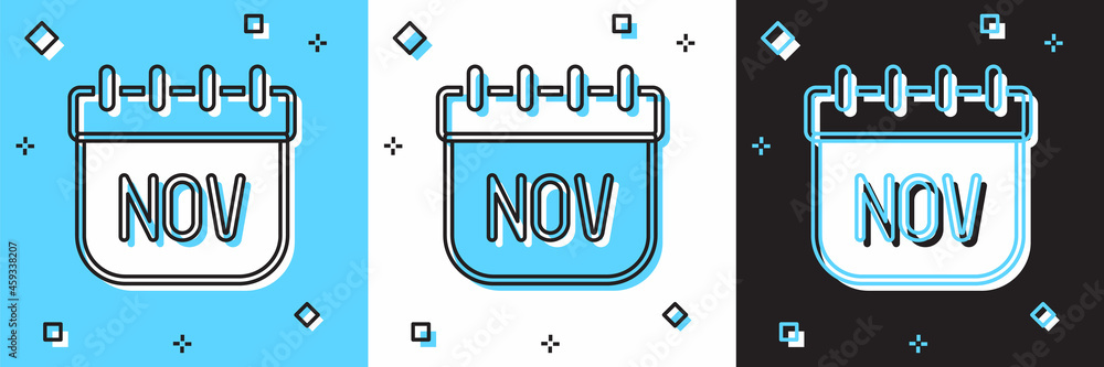 Set November calendar autumn icon isolated on blue and white, black background. Vector Set November calendar autumn icon isolated on blue and white, black background. Vector
