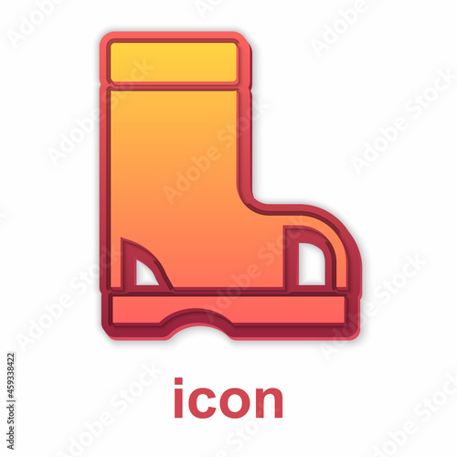 Gold Waterproof rubber boot icon isolated on white background. Gumboots for rainy weather, fishing, gardening. Vector