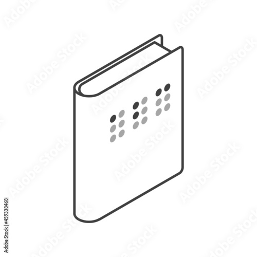 Closed book icon for blind people. Simple linear isometric image. Isolated vector on white background.