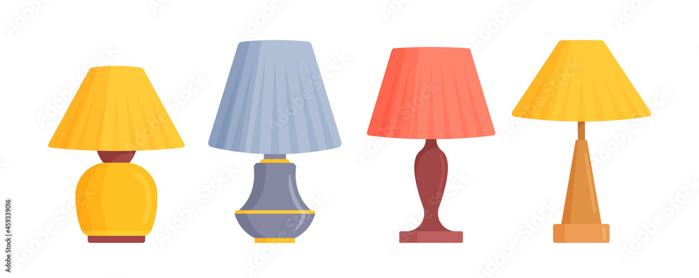 Set Table Work Lamps, Desk Bulbs and Torcheres of Modern Design with Colorful Shades. Electric Supplies for Home Decor Set Table Work Lamps, Desk Bulbs and Torcheres of Modern Design with Colorful Shades. Electric Supplies for Home Decor