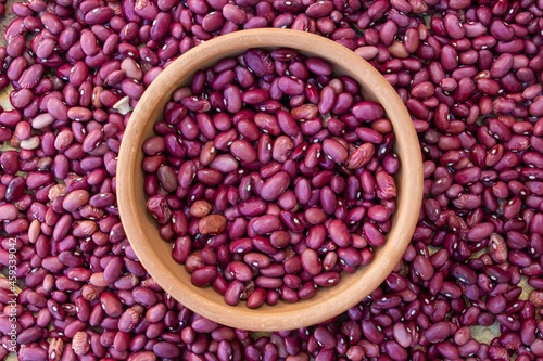 large amount of red beans in a mud bowl, sometimes called kidney beans, 