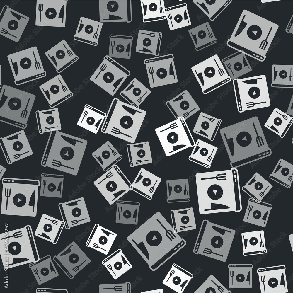 Grey Cooking live streaming icon isolated seamless pattern on black background. Vector Grey Cooking live streaming icon isolated seamless pattern on black background. Vector