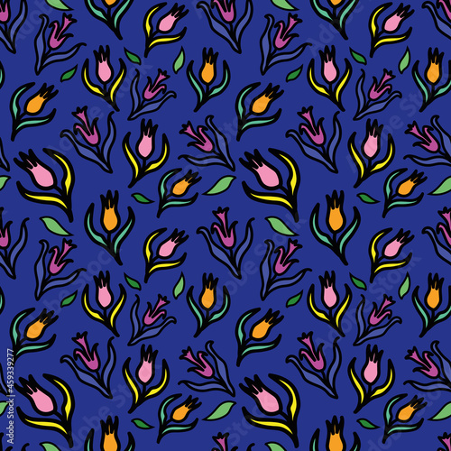 Vector Blue Turkish Tulips Flowers background pattern