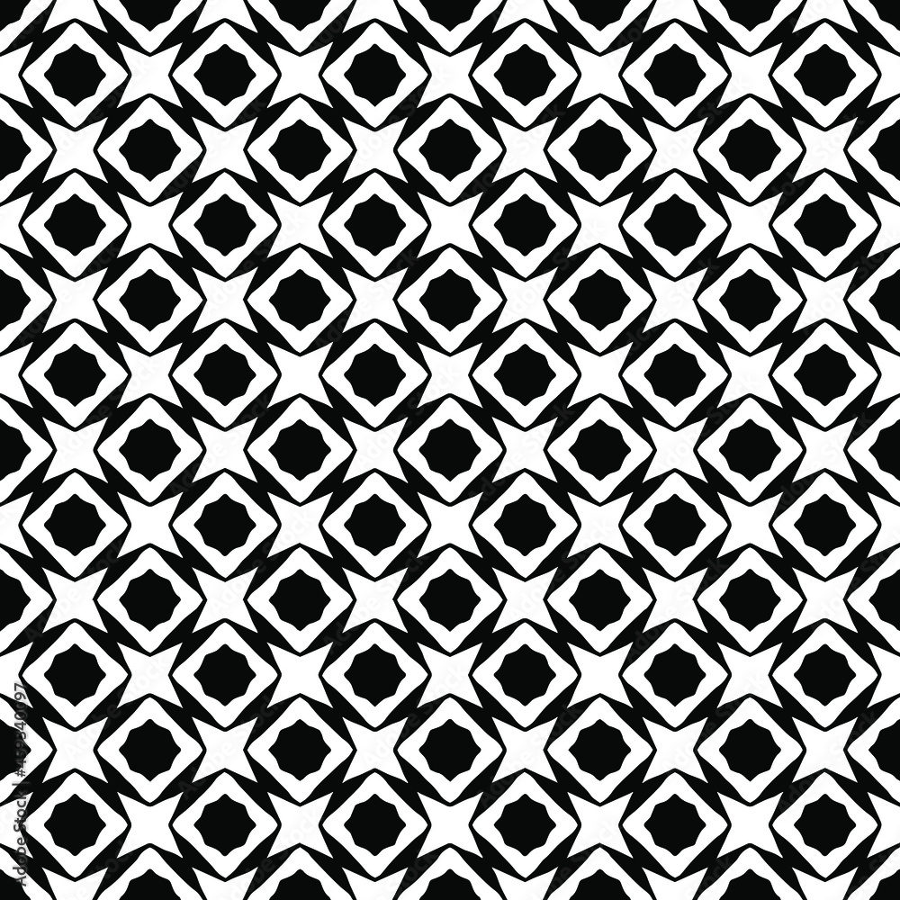 Black and white surface pattern texture. Bw ornamental graphic design. Mosaic ornaments. Pattern template. Vector illustration.