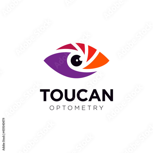 toucan optometry logo, vector abstract eye like as head toucan photo