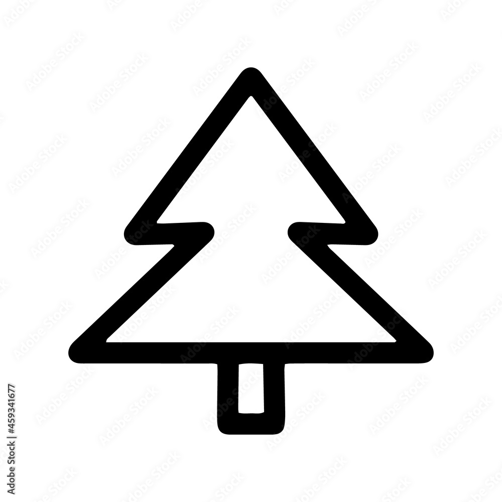 Christmas fir tree mono line logo on white background. Black sign pine hand drawn winter New year symbol stock illustration. Decoration brush doodle holiday greeting card. A forest calligraphy design Christmas fir tree mono line logo on white background. Black sign pine hand drawn winter New year symbol stock illustration. Decoration brush doodle holiday greeting card. A forest calligraphy design