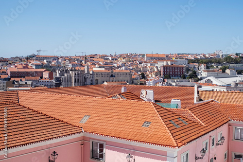 View of the Lisbon from one of the Alfama district streets, Portugal.