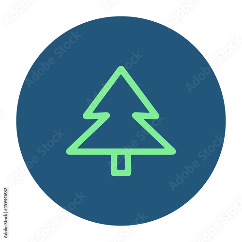 Free Download Christmas fir tree mono line logo on circle background. Green blue sign pine hand drawn winter New year symbol vector illustration. Decoration brush doodle greeting card forest calligraphy design - GFXLoad