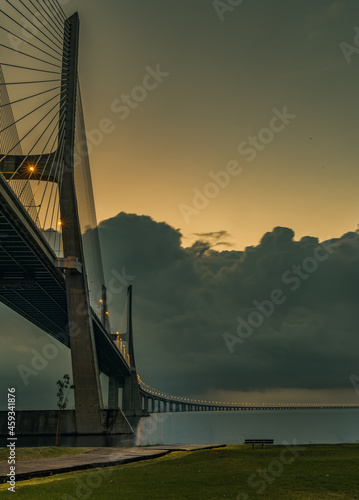 Sunrise in Vasco da Gama bridge, in Lisbon