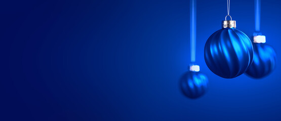 Three royal blue Christmas balls. Twisted striped Christmas ornaments.