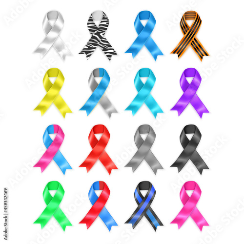 Symbolic ribbons - set of ribbons - prostate cancer Alzheimers Down syndrome breast cancer all cancers leukemia, vector format