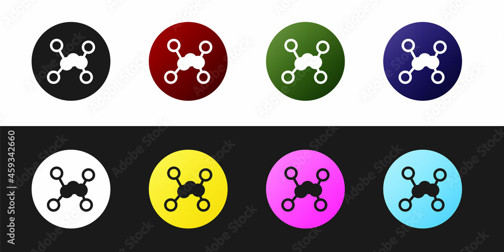 Set Chemical formula icon isolated on black and white background. Abstract hexagon for innovation medicine, health, research and science. Vector Set Chemical formula icon isolated on black and white background. Abstract hexagon for innovation medicine, health, research and science. Vector