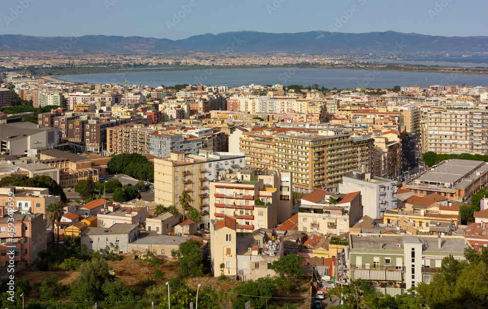 Panoramic view of the city of Cagliari, Italy, from the historic Castello district
