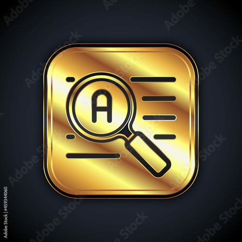 Gold Translator icon isolated on black background. Foreign language conversation icons in chat speech bubble. Translating concept. Vector