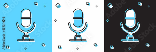 Set Microphone voice device icon isolated on blue and white, black background. Microphone interpreter and alphabet letters. Vector