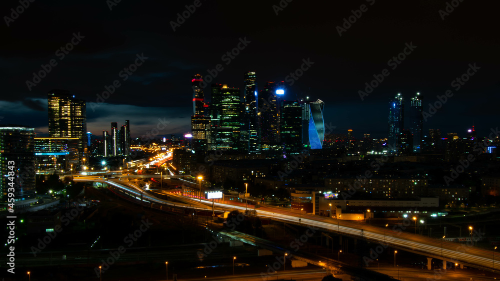 Moscow city night shot at long exposure