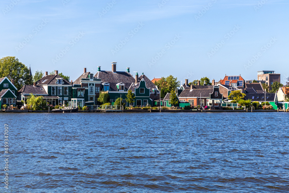 Panorama of Zaanse Schans, neighbourhood of Zaandam, Netherlands 