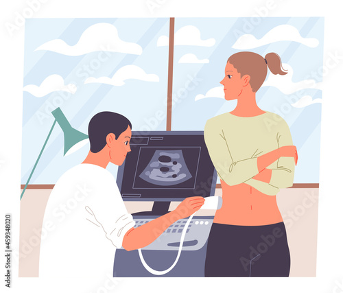 Medical examination. Doctor gives ultrasound to patient