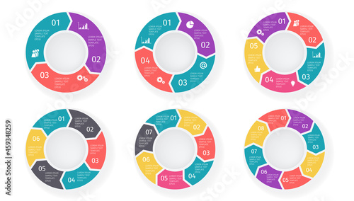 Circle arrows infographic set in modern pastel vintage soft colors. Process diagram. Abstract elements of a graph, diagram with steps, options, parts or processes. Vector template for presentation