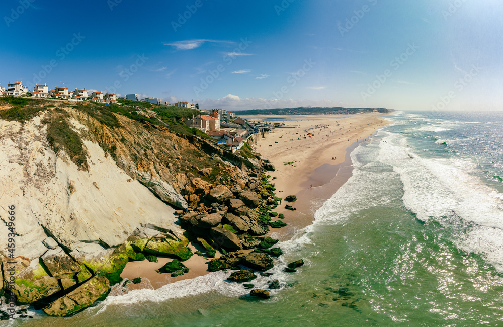 Aerial view of Foz do Arelho beach during summer, Portugal Aerial view of Foz do Arelho beach during summer, Portugal
