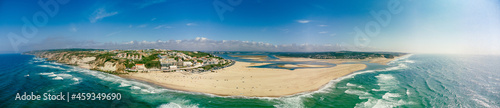 Aerial view of Foz do Arelho beach during summer, Portugal © Martin Valigursky