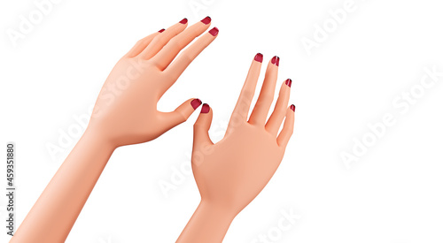 Beautiful female hands  close-up. Hands with manicure  3d render. Realistic hands of a young woman isolated on a white background. Skin and nail care  spa care.